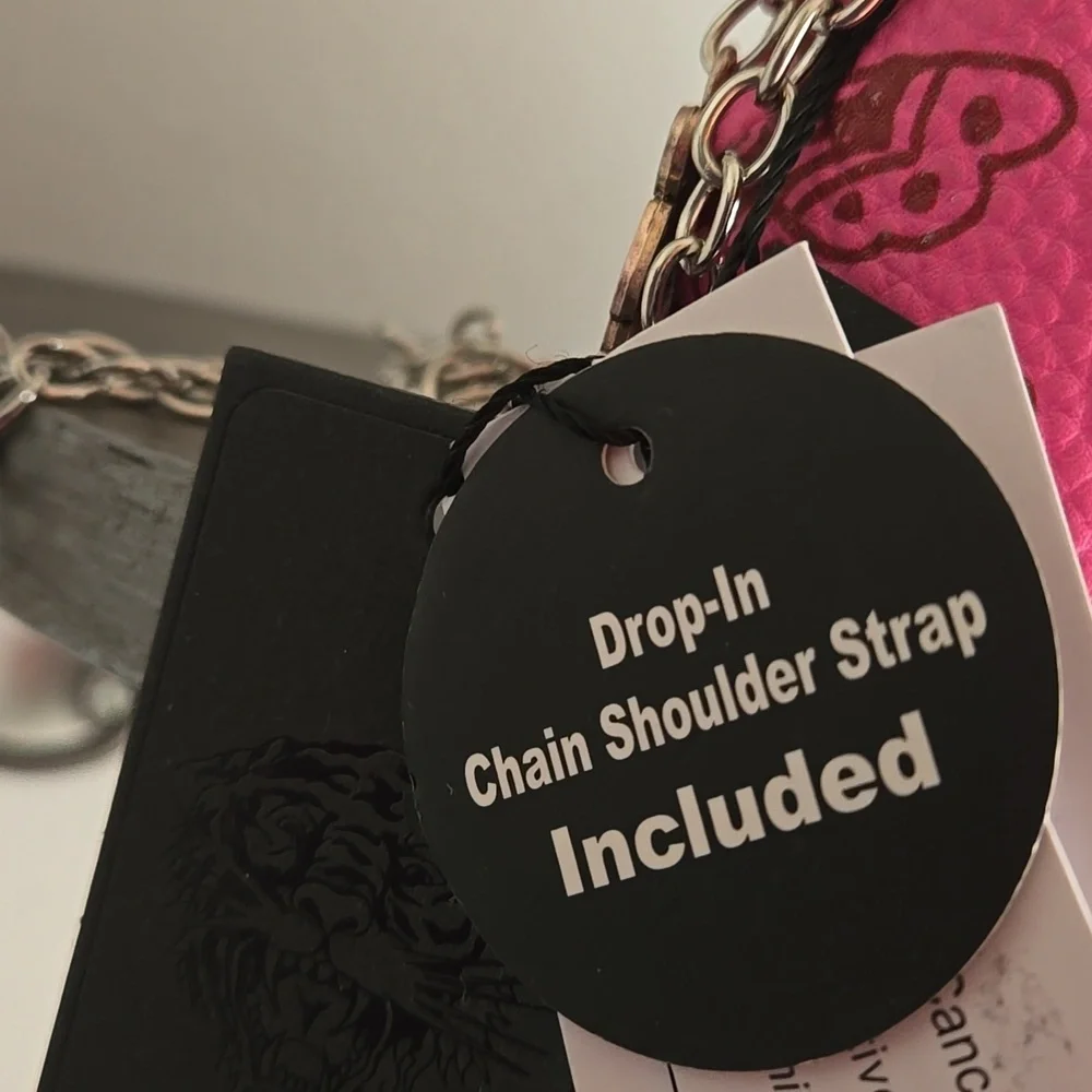 Ed Hardy Pink Clutch with Tiger Design Silver Chain
